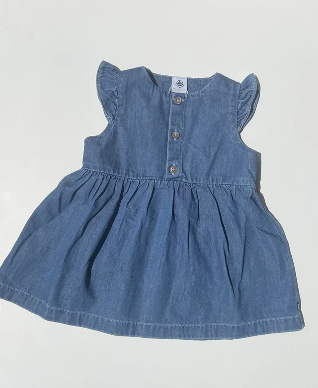 Abitino chambray blu denim Petit Bateau per neonata