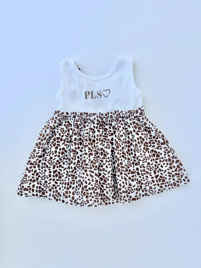 Abitino in cotone Please per neonata con fantasia giraffa sulla gonna