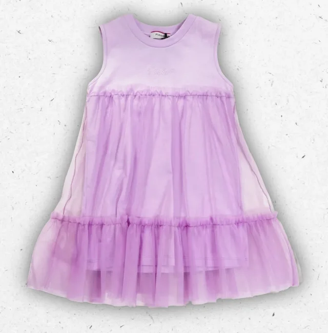 Abito Bambina Pinko Up Lilla Felpa e Gonna Balze Popeline
