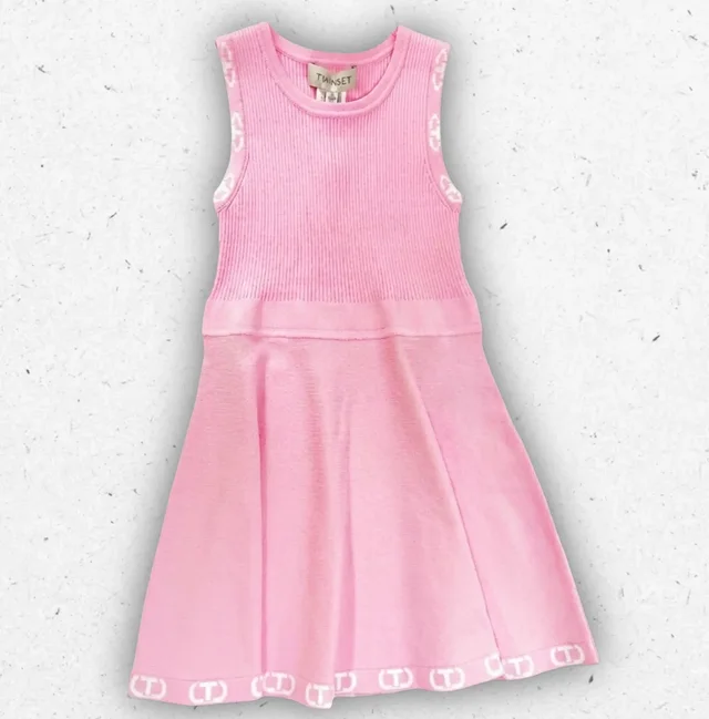 Abito Bambina Twinset Rosa in Cotone Plissettato con Spalline Incrociate