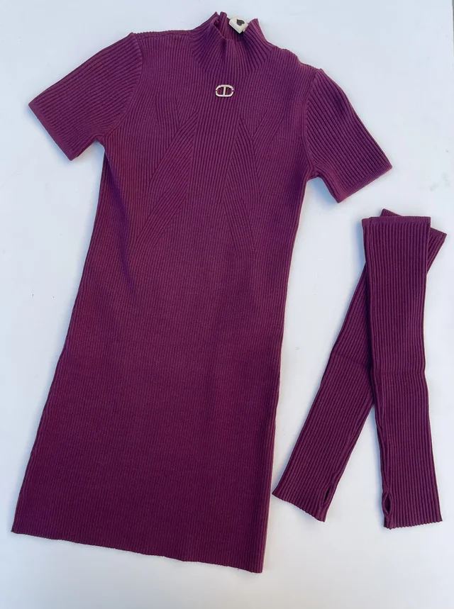 Abito Corto in Maglia Twinset Ragazza con Manicotti Removibili – burgundy - borgogna