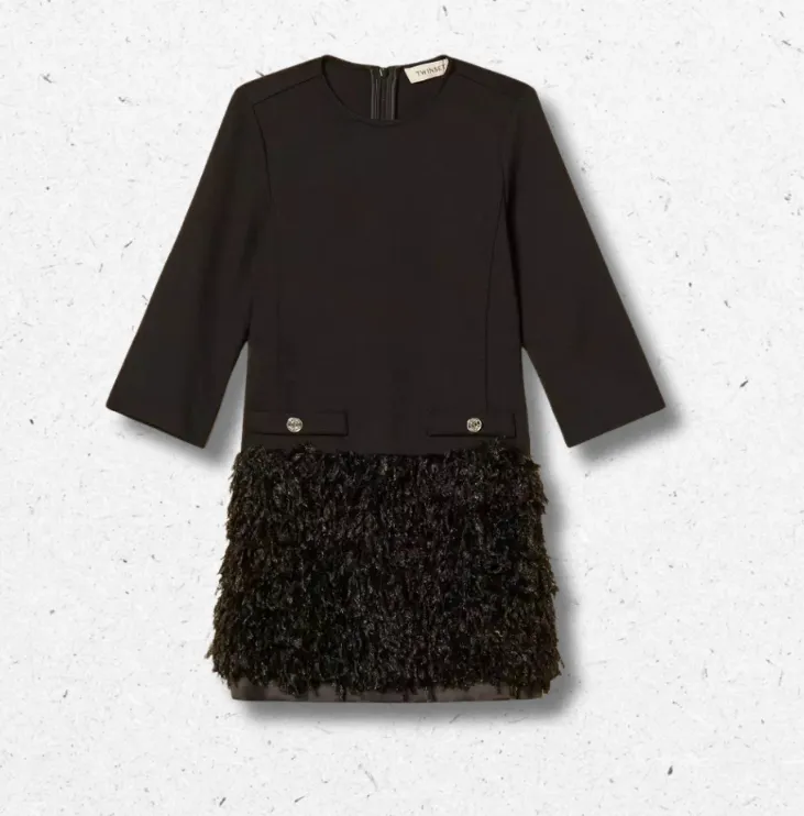 Abito corto Twinset ragazza nero con faux fur