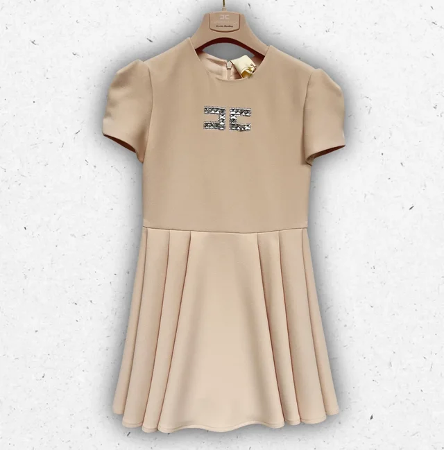 Abito Elisabetta Franchi La Mia Bambina a Balze con Logo Monogramma