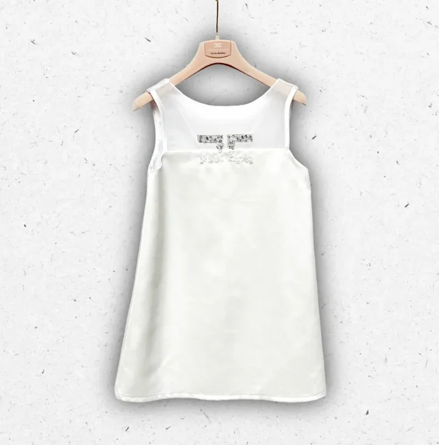 Abito Elisabetta Franchi La Mia Bambina Avorio con Logo EF in Strass e Perline