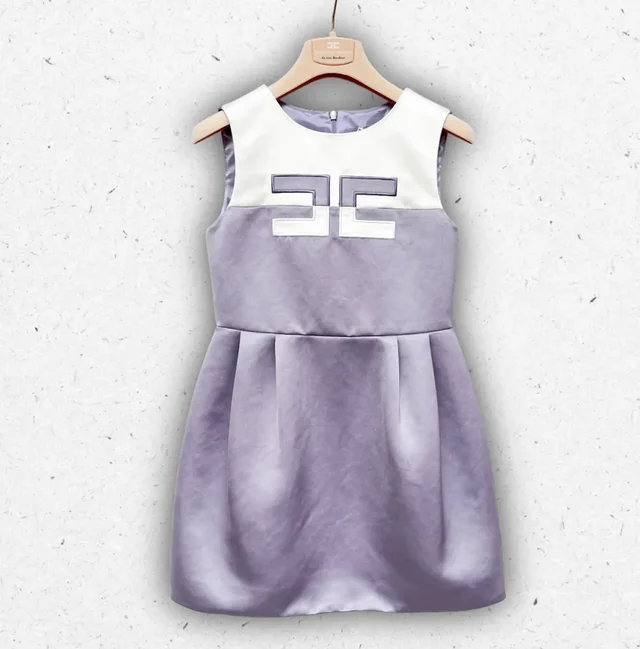 Abito Elisabetta Franchi La Mia Bambina Bicolore Lilla e Avorio con Maxi Logo