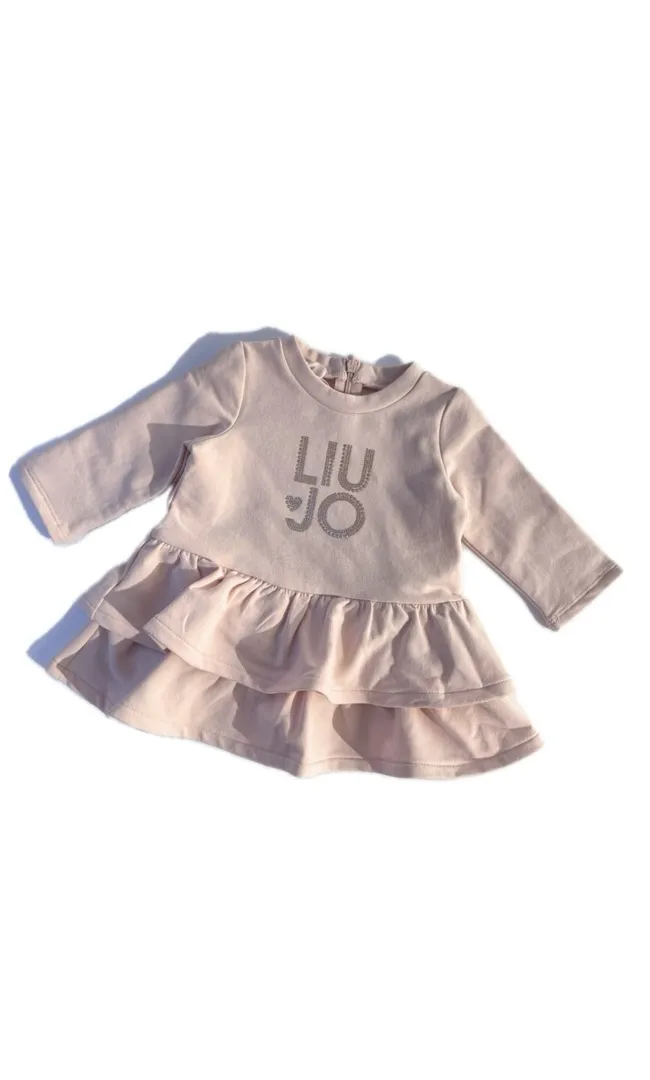 Abito in felpa neonata Liu Jo, logo strass, disponibile bianco e rosa.