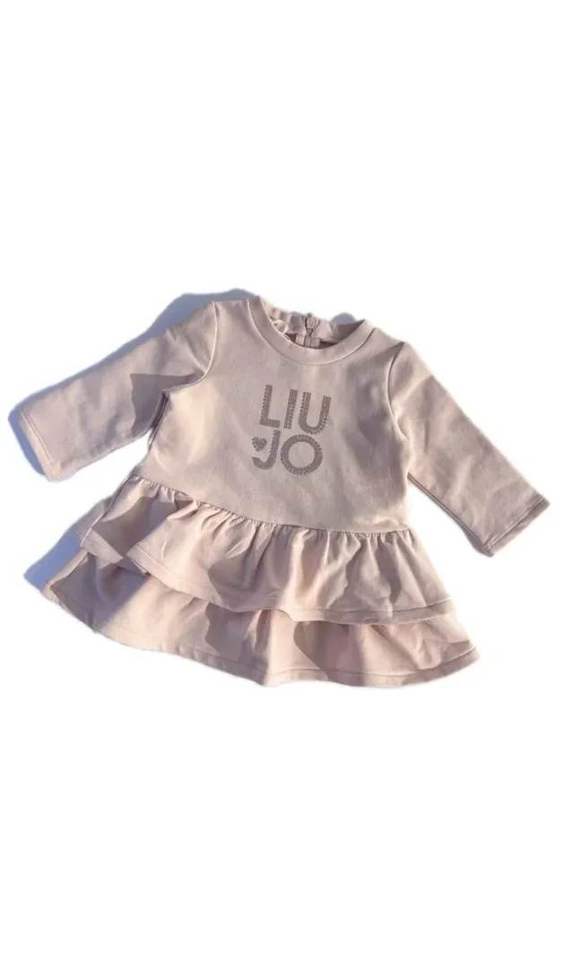 Abito Felpa Neonata Liu Jo con Logo Strass - Bianco e Rosa