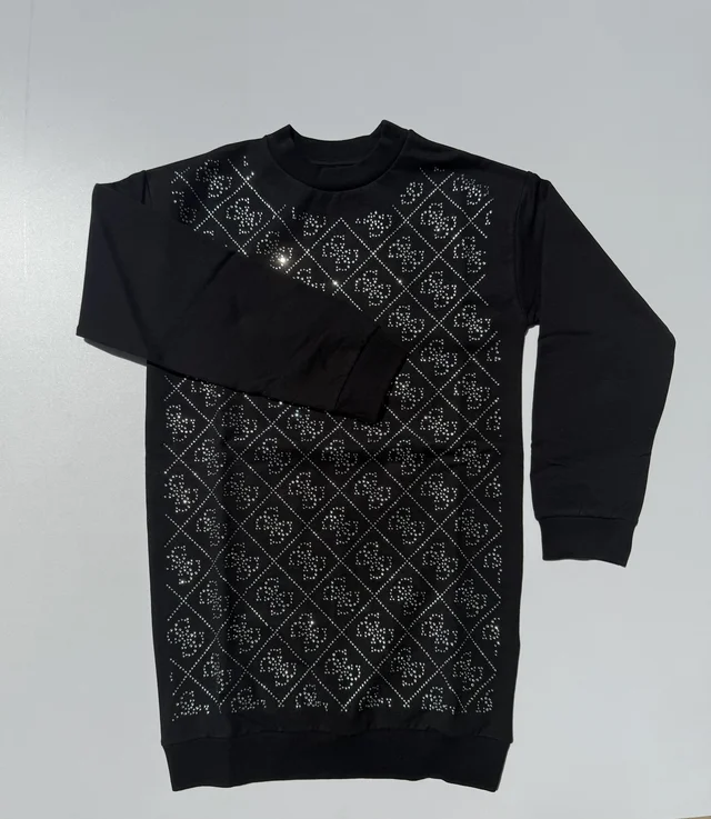 Abito felpa nero con brillantini Guess per ragazza