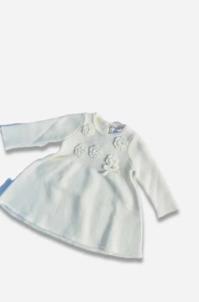 Abito in Maglia Liu Jo Neonato Bianco con Roselline in Rilievo
