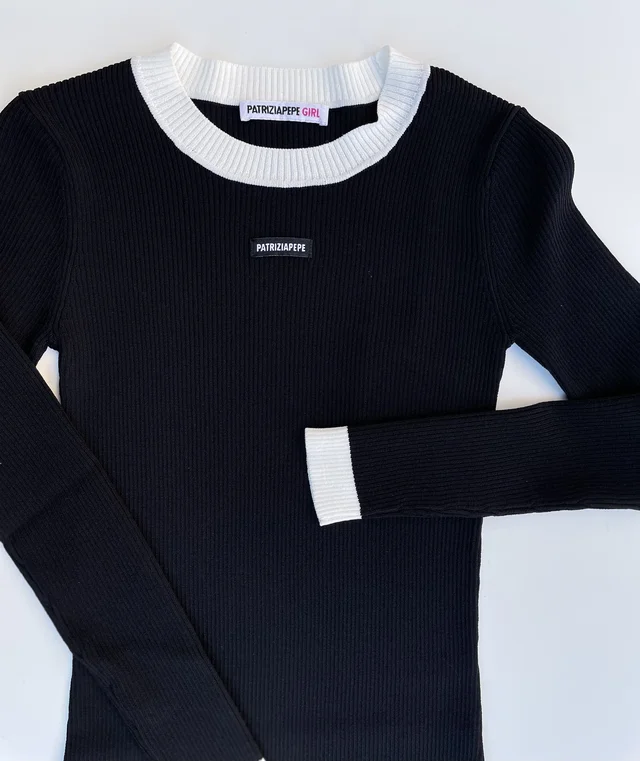 Abito Patrizia Pepe Ragazza Nero con Rifiniture Bianche – Elegante e Raffinato