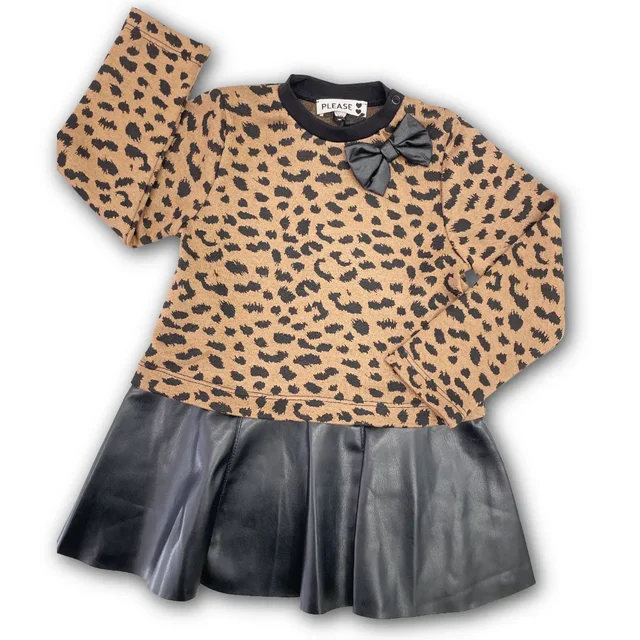 Abito Please per Neonata - Fantasia Leopardo e Gonna Ecopelle