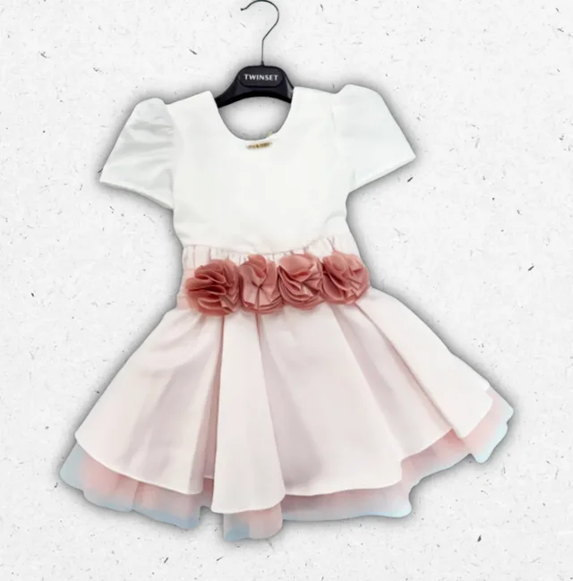 Abito Twinset Bambina in Raso con Sottogonna in Tulle e Fiori