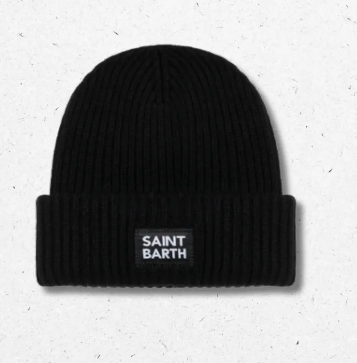 Berretto a costine Mc2 Saint Barth da bambino, con etichetta logo, disponibile blu navy e nero.