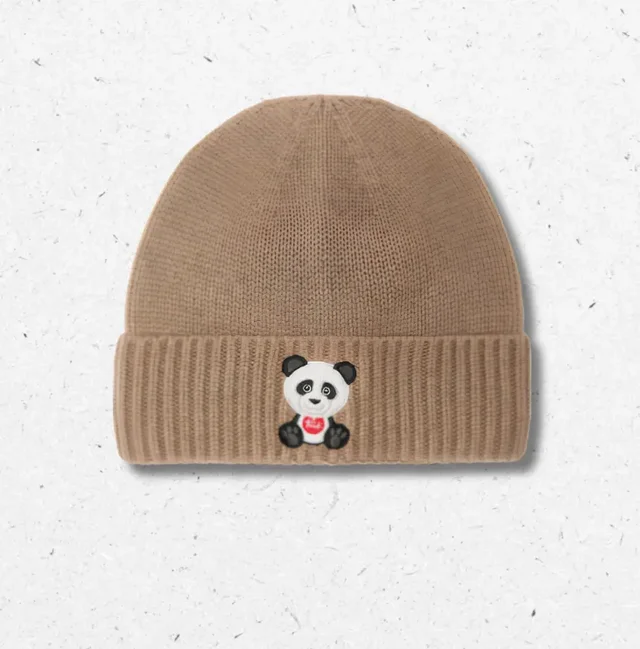 Berretto a Maglia MC2 Saint Barth con Patch Panda Trudi - Marrone Chiaro