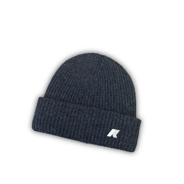 Berretto K-Way per Neonato/Bambino - Cappello in Maglia a Costine Nero Antracite con Logo