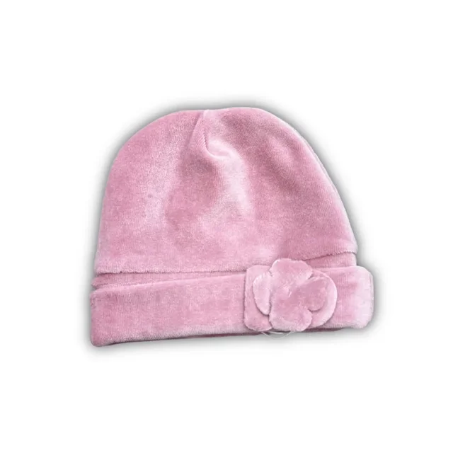 Berretto/Cappellino Lalalù in Tessuto Piumato - Modello Fiore per Neonata Rosa e Panna
