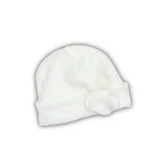 Berretto da neonata Lalalù color panna/avorio in tessuto piumato, con risvolto e fiore decorativo applicato. 1