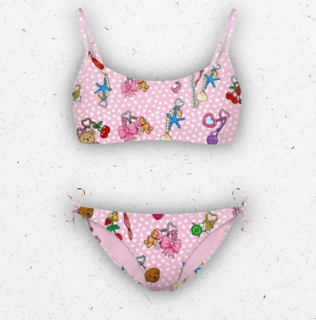 Bikini Bambina MC2 Saint Barth Rosa Reversibile con Stampa Charms