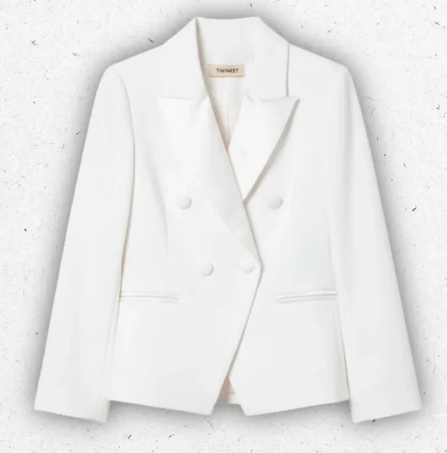 Blazer Ragazza Twinset Bianco in Crêpe e Duchesse con Chiusura Doppiopetto