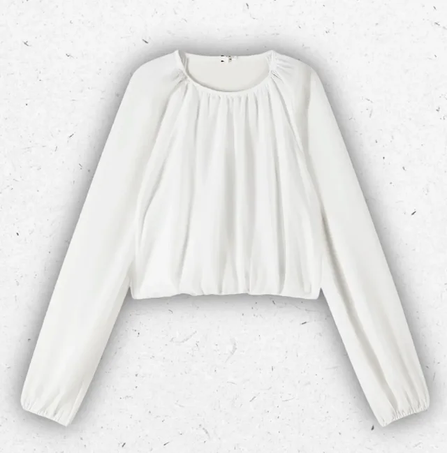 Blusa Patrizia Pepe Bianca in Georgette Spalle Scoperte e Maniche Ampie