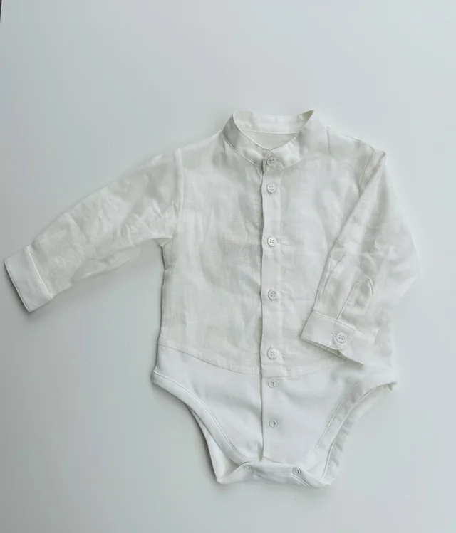 Body camicia in misto lino panna Pure per neonato