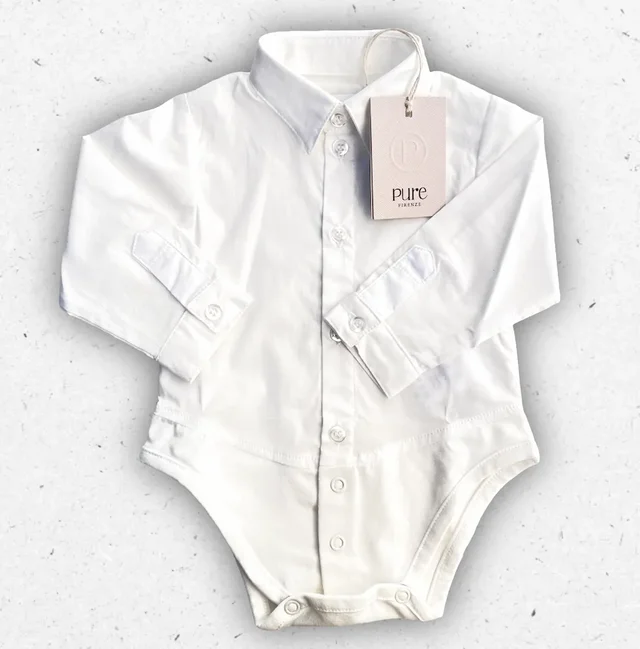 Body Camicia Neonata Pure Firenze Panna da Cerimonia in Cotone
