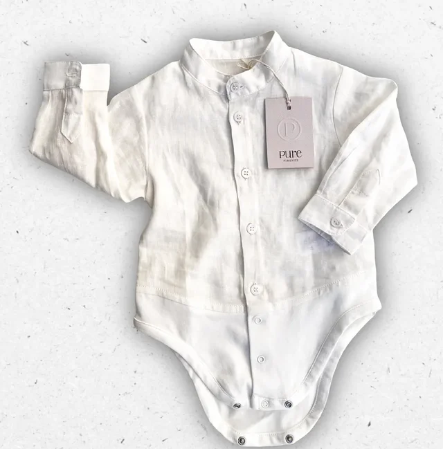 Body Camicia Neonato Pure Firenze Misto Lino Panna