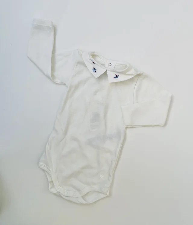 body maniche lunghe colletto ricamo barchetta Petit Bateau neonato