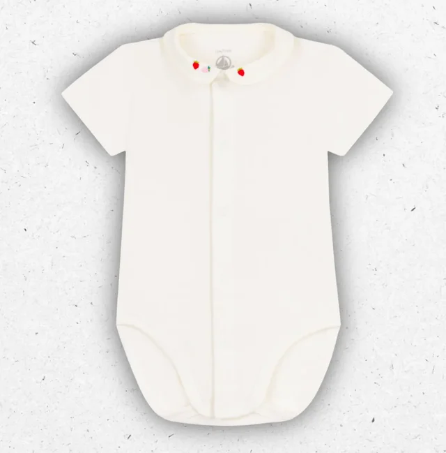 Body Neonato Petit Bateau Maniche Corte in Cotone con Ricamo Balena o Fragola