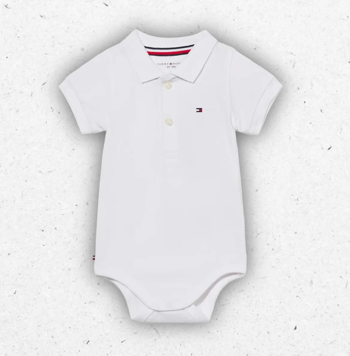 Body da neonato stile polo firmato Tommy Hilfiger in piqué di cotone bianco con ricamo del logo a bandiera sul petto, ideale come idea regalo.