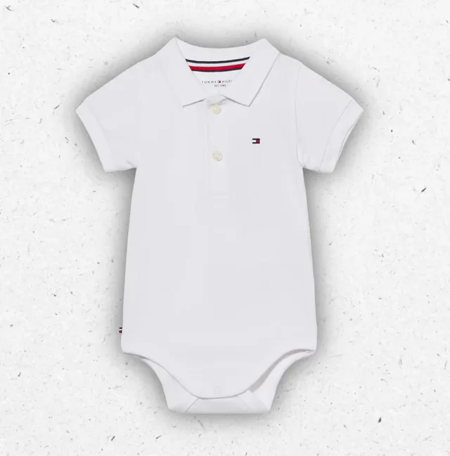 Body Polo Neonati Tommy Hilfiger Bianco in Cotone Piqué con Sacchetto Regalo
