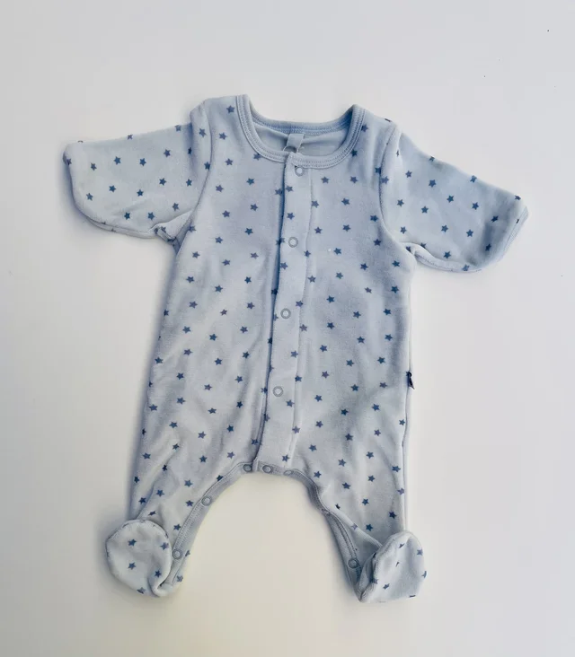 Bodyjama in ciniglia celeste per neonato con fantasia stelline Petit Bateau