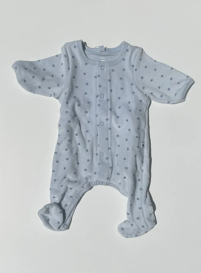Bodyjama in ciniglia celeste per neonato con fantasia stelline Petit Bateau