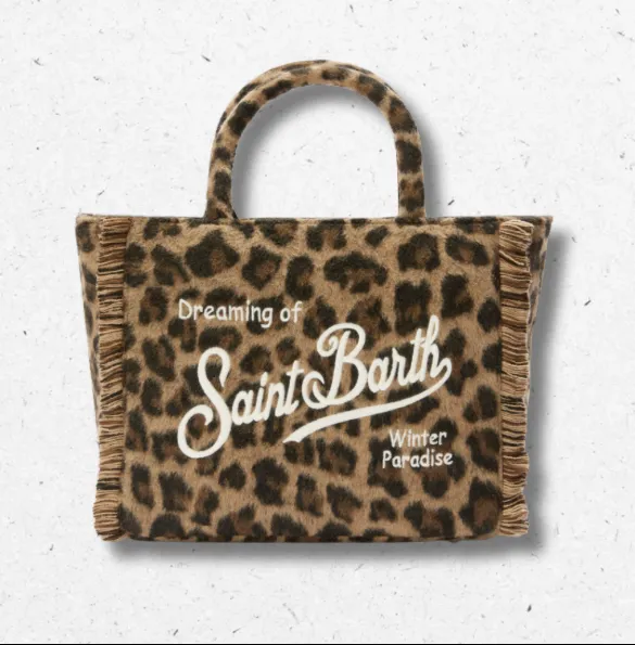 Borsa a Mano Colette MC2 Saint Barth Felt in Feltro Misto Lana Stampa Leopardata
