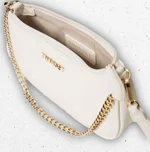 Borsa bianca Off White da ragazza Twinset Milano effetto nappa liscia con tracolla rimovibile, catena dorata e logo in metallo. 1