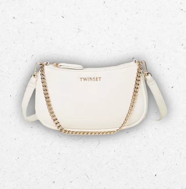 Borsa a Tracolla Ragazza Twinset Bianca Effetto Nappa con Catena e Logo