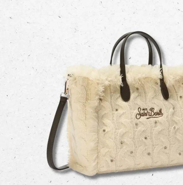 Borsa Colette Wool Braid MC2 Saint Barth in Maglia Intrecciata con Strass e Tracolla