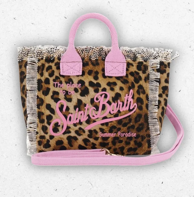 Borsa Donna MC2 Saint Barth Vanity Mini in Pelle Leopardata con Dettagli Rosa