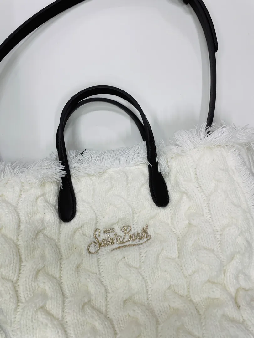 Borsa Saint Barth Colette in lana, colore nero o bianco, con logo ricamato.