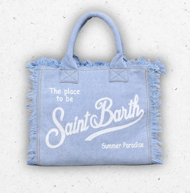 Borsa Micro Vanity MC2 Saint Barth Denim Lavaggio Chiaro con Frange