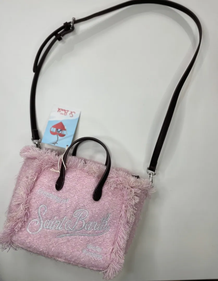 Borsa Mini Vanity Mc2 Saint Barth in 100% lino colore rosa, con stampa logo e tracolla.