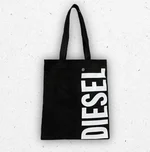 Borsa shopping Diesel Junior in tela di cotone nera con grande logo Diesel stampato verticalmente in bianco. 1