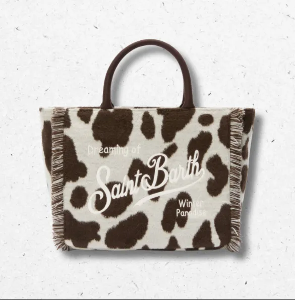 Borsa Vanity Mini MC2 Saint Barth Felt in Feltro Misto Lana Stampa Mucca con Tracolla