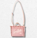 Borsa Vanity Mini da bambina MC2 Saint Barth in velluto rosa con frange e ricamo logo 1
