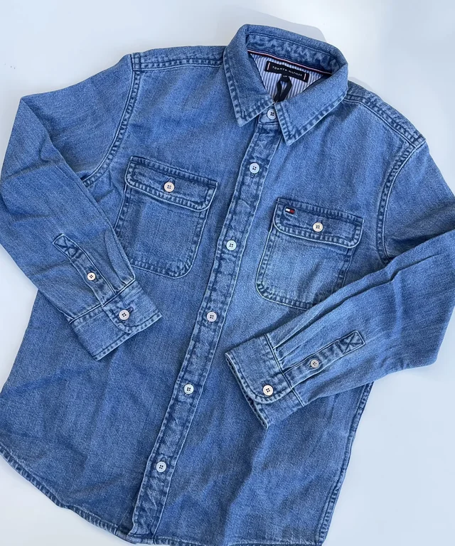 Camicia blu denim Tommy Hilfiger per ragazzo