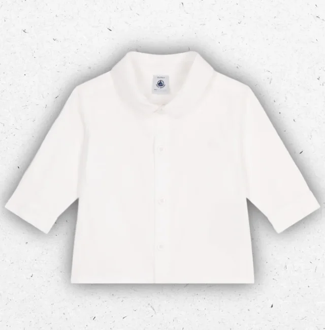 Camicia Neonato Petit Bateau Bianca in Tessuto Oxford con Stemma