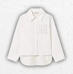 Camicia bianca a maniche lunghe da ragazza Twinset Milano in popeline con taschino decorato da borchie metalliche e fondo asimmetrico. 1