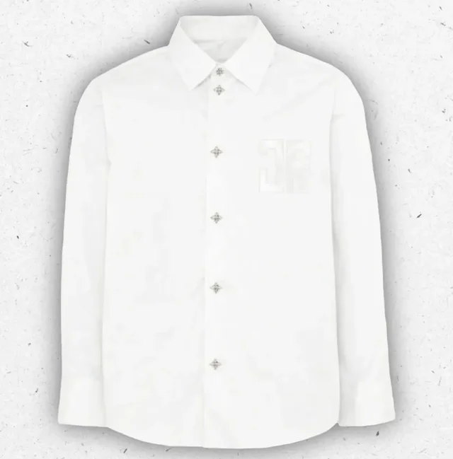 Camicia Ragazzo Richmond Bianca in Popeline con Loghi Neri e Bottoni Automatici