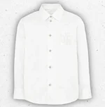 Camicia bianca in popeline di cotone John Richmond da ragazzo con logo nero stampato sul davanti e sul retro e bottoni automatici. 1