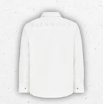 Camicia bianca in popeline di cotone John Richmond da ragazzo con logo nero stampato sul davanti e sul retro e bottoni automatici. 1